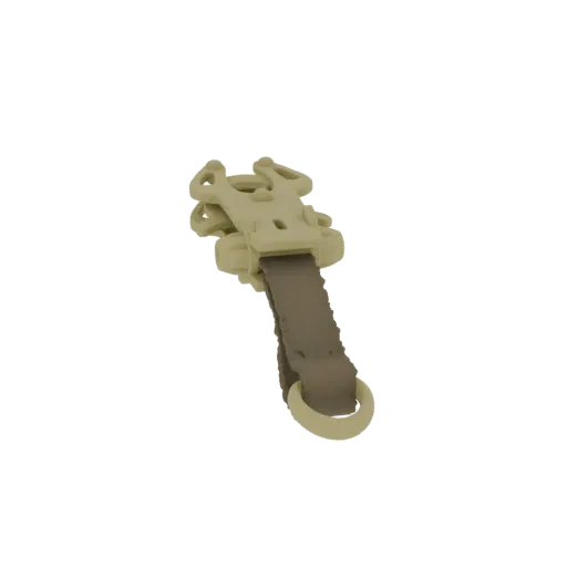 3D модель тактической пряжки коричневого цвета с ремнем и D-кольцом, изолированная на белом фоне.