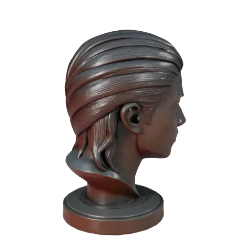 Предварительный просмотр высокополигональной 3D-модели бюста фэнтезийного существа, показывающий плоскости лица, студийный ви