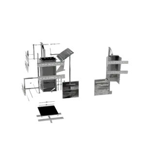 3D модель промышленной трансформаторной подстанции с детализированными компонентами и реалистичным, выветренным индустриальны