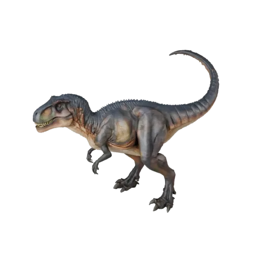 3D модель Dilophosaurus, вид сбоку в игровом ракурсе, готовый для Unity ассет животного с противовесом хвоста, силуэтами когт