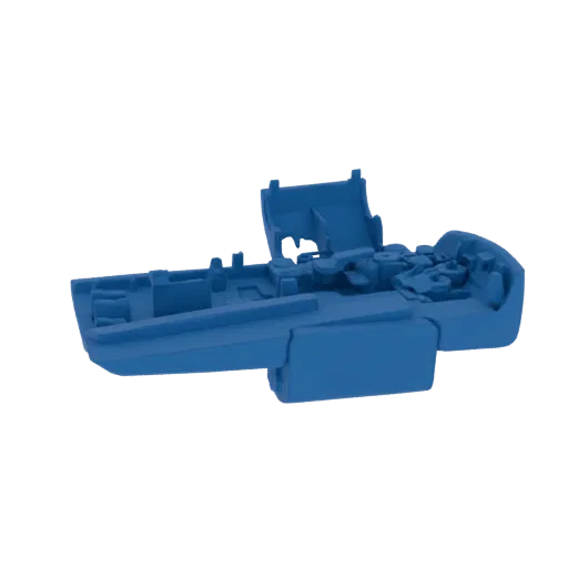 3D модель детализированного футуристического интерьера кабины со сложными панелями управления и сиденьями.