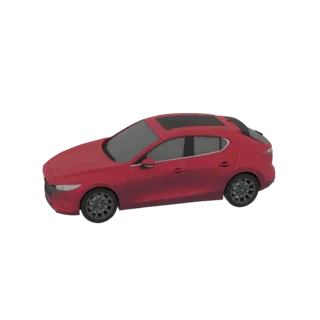 3D-рендер красной Mazda 3 хэтчбек с люком, вид с трехчетвертного ракурса.