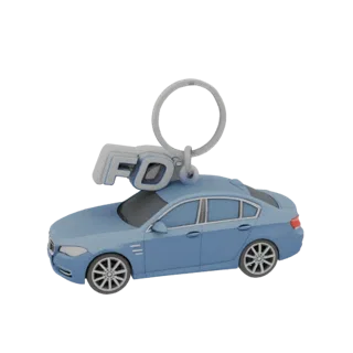 3D модель брелка в виде синего автомобиля BMW 5 F10 с логотипом FD