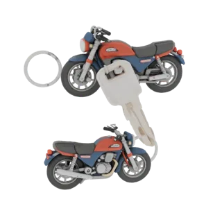 3D модель брелка-ключницы в виде мотоцикла Honda PC800, с кольцом для ключей, на белом фоне