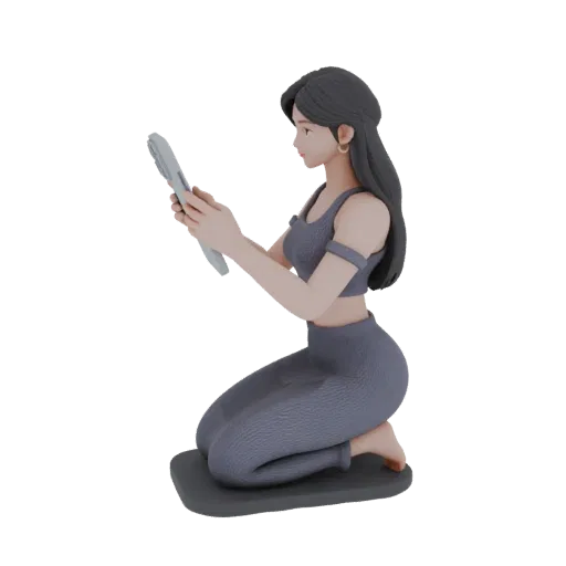 3D модель девушки, стоящей на коленях и держащей MagSafe для iPhone, стильная подставка для телефона