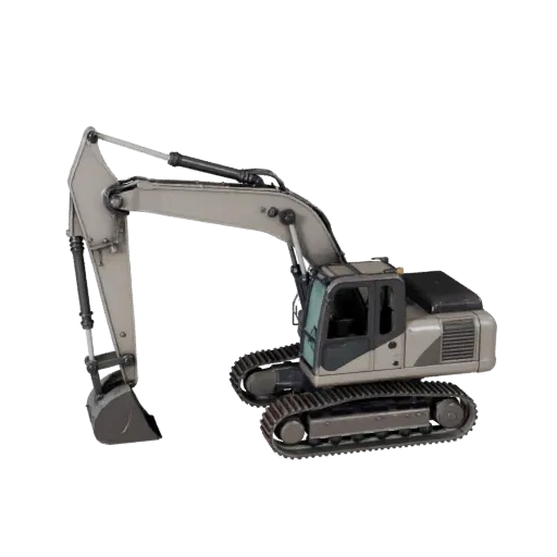 3D-модель экскаватора, вид в три четверти в студии, готовый для Blender актив техники с геометрией стрелы, объемом кабины, пр