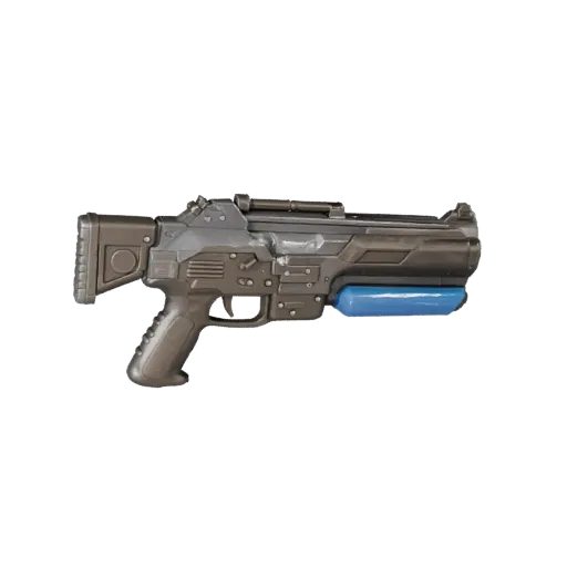 Готовая к просмотру 3D модель Sci-Fi Blaster Prop GLB, студийный снимок, показывающий силуэт оружия и контраст поверхности.