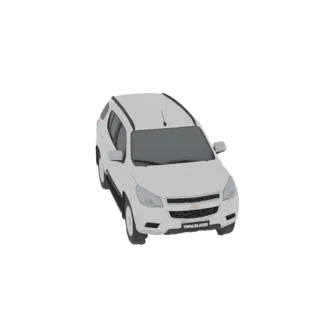 3D модель белого внедорожника Chevrolet Trailblazer, вид спереди справа под небольшим углом на белом фоне.