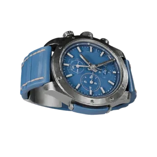 3D-модель часов Diver Chronograph, вид спереди в три четверти, в окне Unity, показывающая металлический корпус, масштаб запяс