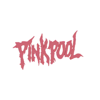 3D-модель логотипа 'Pinkpool' в остром, розовом, стилизованном шрифте на белом фоне.