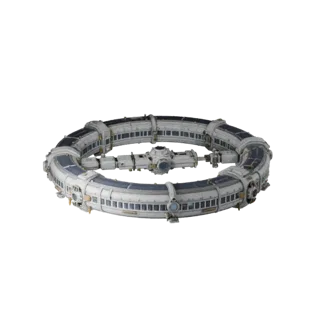 3D-модель коридора космической станции, вид в три четверти спереди, вьюпорт Unity, показывающий металлические модули, детали