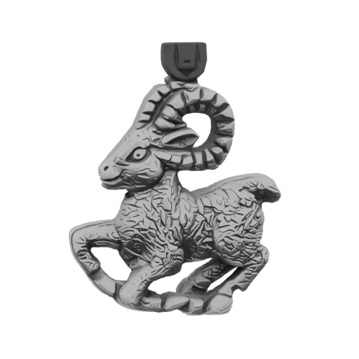 3D модель барана, представляющего знак зодиака Овен, с закрученными рогами и динамичной позой, предназначенная для 3D печати.