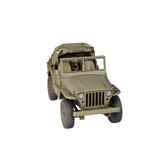 3D-модель военного джипа времен Второй мировой войны, вид в студии с трех четвертей, готовый для Blender объект транспортного