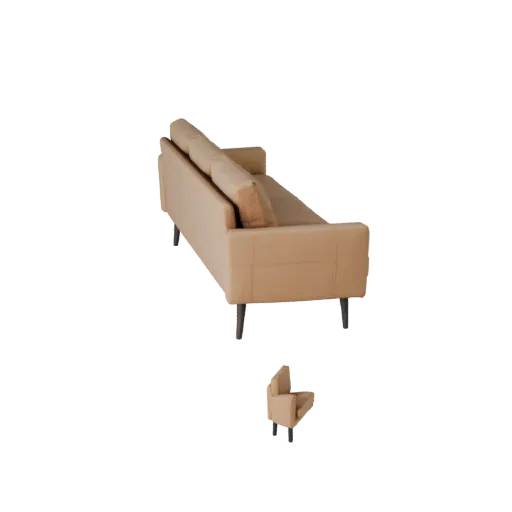 3D-модель модульного дивана в стиле мид-сенчури, гостиная, трехчетвертной студийный рендер продукта, детализация тканевой оби