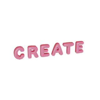 3D-рендеринг слова "CREATE", написанного глянцевыми, ярко-розовыми, округлыми буквами на белом фоне.