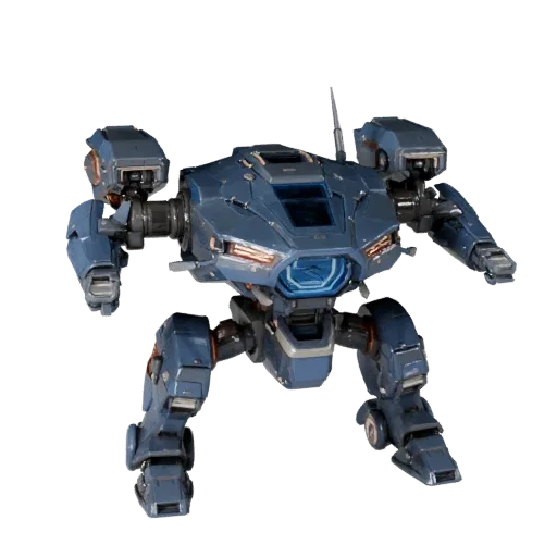 Готовая к игре 3D-модель шагающего транспортера Mech Transport Walker, вид в три четверти в студии, готовый к производству тр