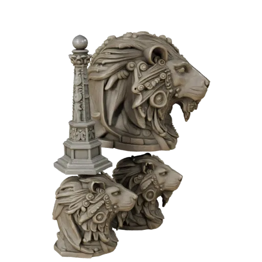 Реалистичная 3D-модель статуи садового животного, показывающая силуэт, вид сцены в три четверти, постамент и детали скульптур