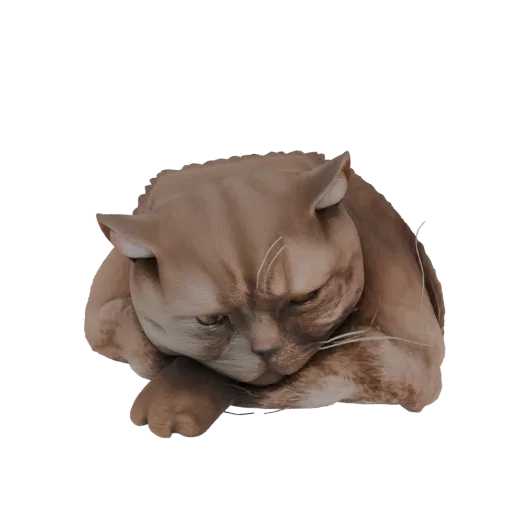 3D рендер скульптуры грустного кота, голова на лапах, матовая поверхность.