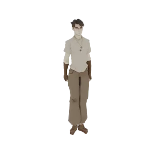 3D модель молодого мужчины-авантюриста с темными волосами, в светлой тунике, коричневых перчатках и потертых коричневых штана