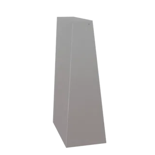 A 3D render of a tall, gray trapezoidal pedestal with a smooth, matte finish, viewed from a slight angle.