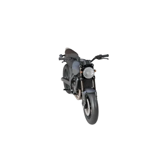 3D модель мотоцикла, вид из игрового окна в три четверти, готовый к Unity ассет транспортного средства с балансом рамы, масшт