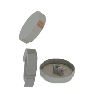 3D-рендер рифленой ручки с двумя прямоугольными медными вставками сбоку, показанный под разными углами на белом фоне.