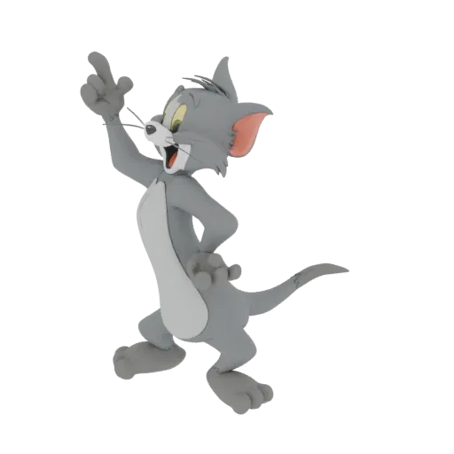 3D модель Тома Кота, мультяшного кота, в динамичной позе в движении с поднятой рукой и игривым выражением.
