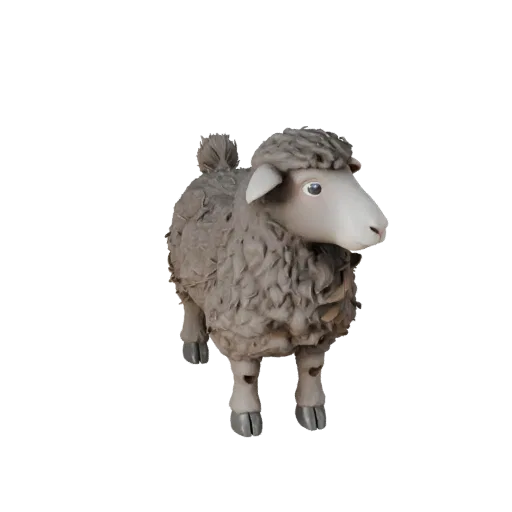 3D модель овцы, вид сбоку игровой камеры, готовый для Unity ассет животного с объемом груди, переломами копыт, расположением