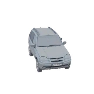 3D модель серого Chevrolet Niva SUV, вид спереди три четверти.