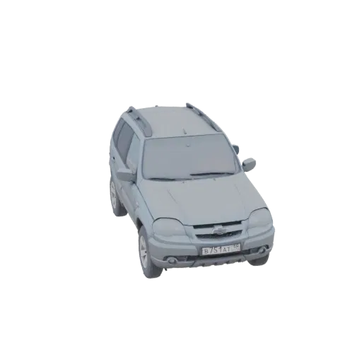 3D модель серого Chevrolet Niva SUV, вид спереди три четверти.