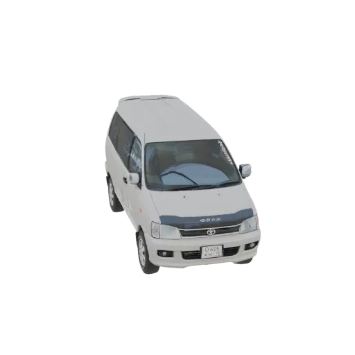 3D-модель белого Toyota Noah MPV, вид с немного приподнятого передне-правого угла.
