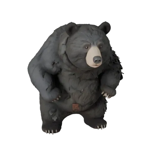 Низкополигональная 3D модель медведя, вид сбоку в игровой камере, низкополигональная модель животного с объемом плеч, детализ