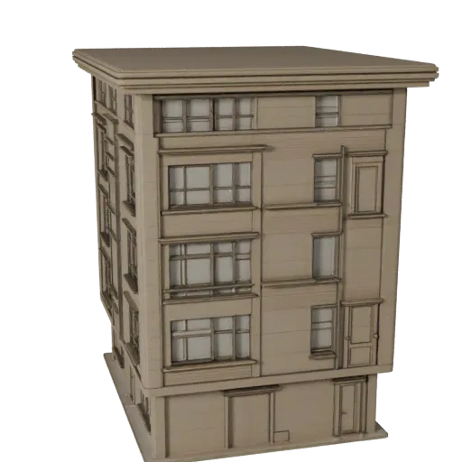 Печатная модель ранчо STL 3D, изометрический вид, показывающий материалы жилых зданий и архитектурные детали