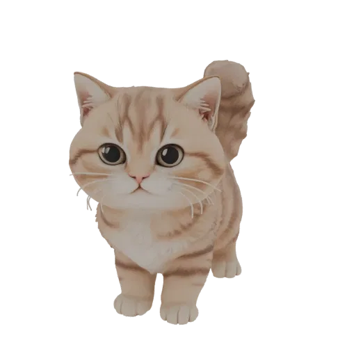 3D модель милого светло-коричневого кота-полоскуна с большими выразительными глазами, стоящего и смотрящего вперед с поджатым