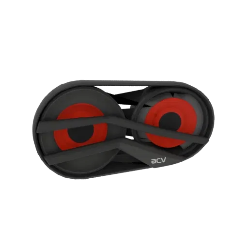 3D модель двухвентиляторной колонки ACV с красными акцентами на черном фоне