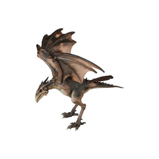 3D модель Птеродактиля, вид сбоку игровой камеры, готовый для Unity ассет животного с противовесом хвоста, силуэтами когтей,