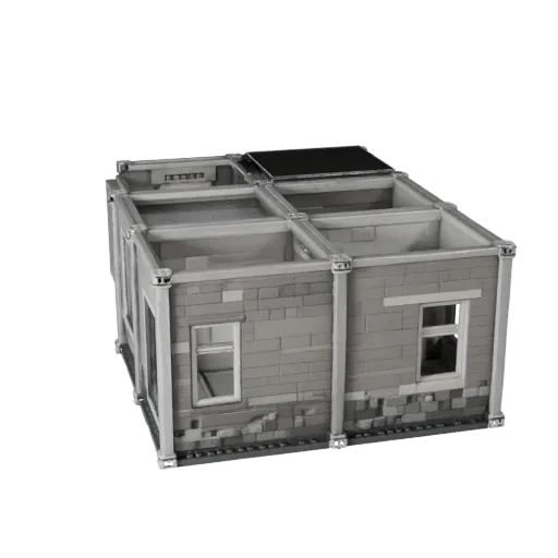 Модульный строительный комплект, печатная STL 3D модель, изометрический вид, показывающий материалы модульного строительного