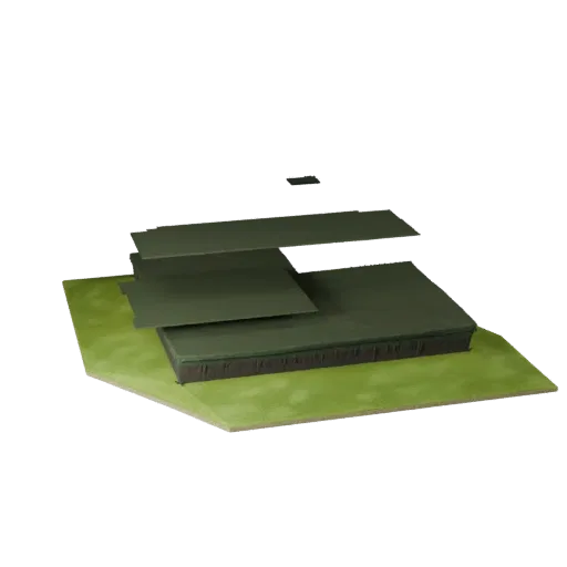 Модульная 3D-модель туманных болот, изометрический вид модульного набора, показывающий слои рельефа, грязевые уступы.