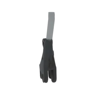 3D-модель темно-серой механической вилки с белым стержнем, вид сбоку.