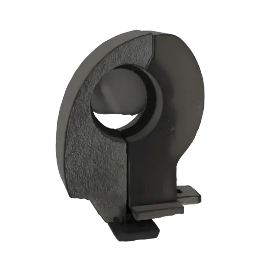 3D модель темно-серого промышленного зажима трансформатора тока с разъемной конструкцией и монтажными кронштейнами.