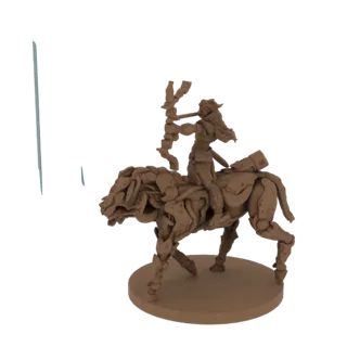 3D модель киберпанк-лучника с луком, верхом на детализированном механическом тигре с видимыми кибернетическими частями, на по