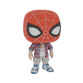 3D-модель Человека-паука в повседневном стиле Funko Pop, в клетчатой рубашке и шортах.