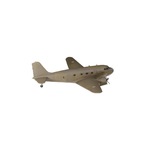 3D модель грузового самолета времен Второй мировой войны, трехчетвертной студийный вид, готовый к анимации объект транспортно