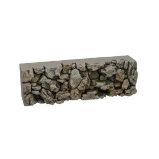 3D модель секции деревенской каменной стены с неровными камнями и бетоном