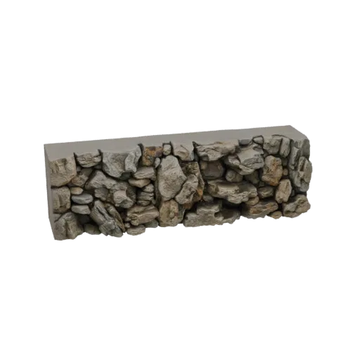 3D модель секции деревенской каменной стены с неровными камнями и бетоном
