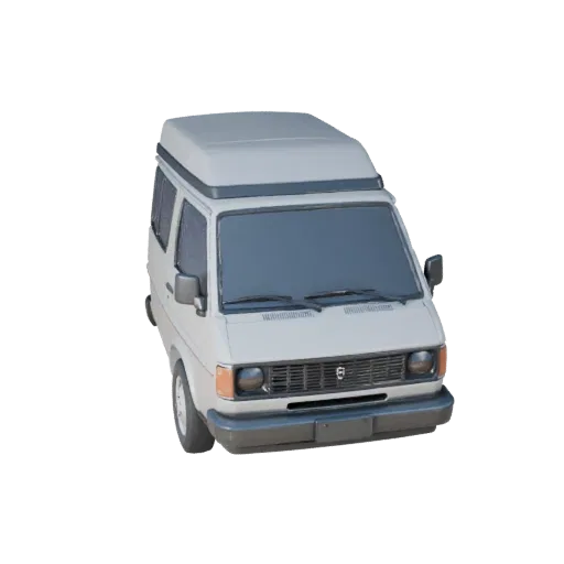3D-модель ретро-фургона, вид в студии в три четверти, готовый для Blender ассет транспортного средства с линиями кузова, осте