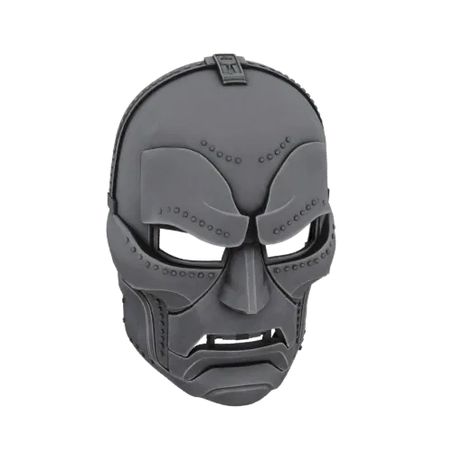 Детализированная 3D-модель культовой металлической маски Доктора Дума, вид спереди.