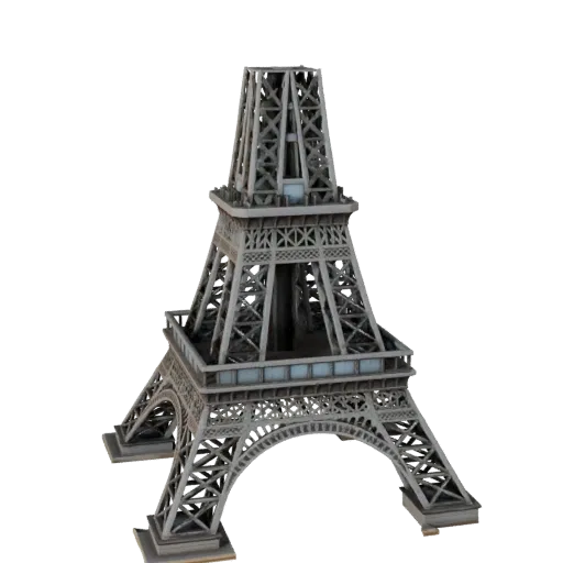 Низкополигональная 3D модель Эйфелевой башни, готовая для игр, внешний вид, демонстрирующий материалы структуры достопримечат