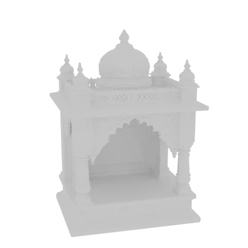 3D модель витиеватого мраморного храма с замысловатой резьбой и куполом, предназначенная для домашних алтарей.
