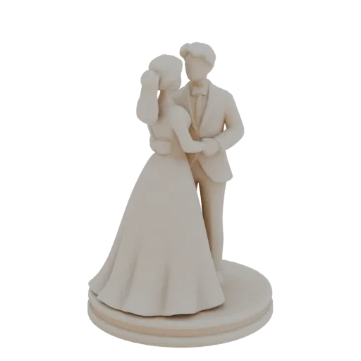 3D модель топпера для свадебного торта Фэнтезийная Пара Жених и Невеста, вид в три четверти, масштаб печати на смоле